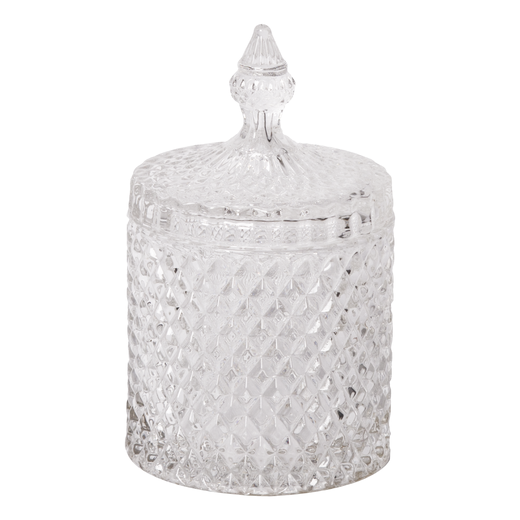 Round faceted glass jar 